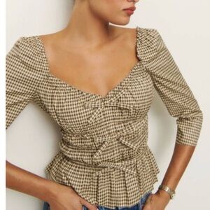 Nwt Reformation Lauryn Checkered bow Blouse